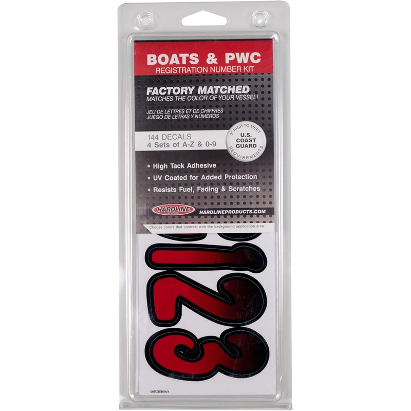 Hardline 200 Series 3-Inch Boat & PWC Registration Number Kit (Red/Black)