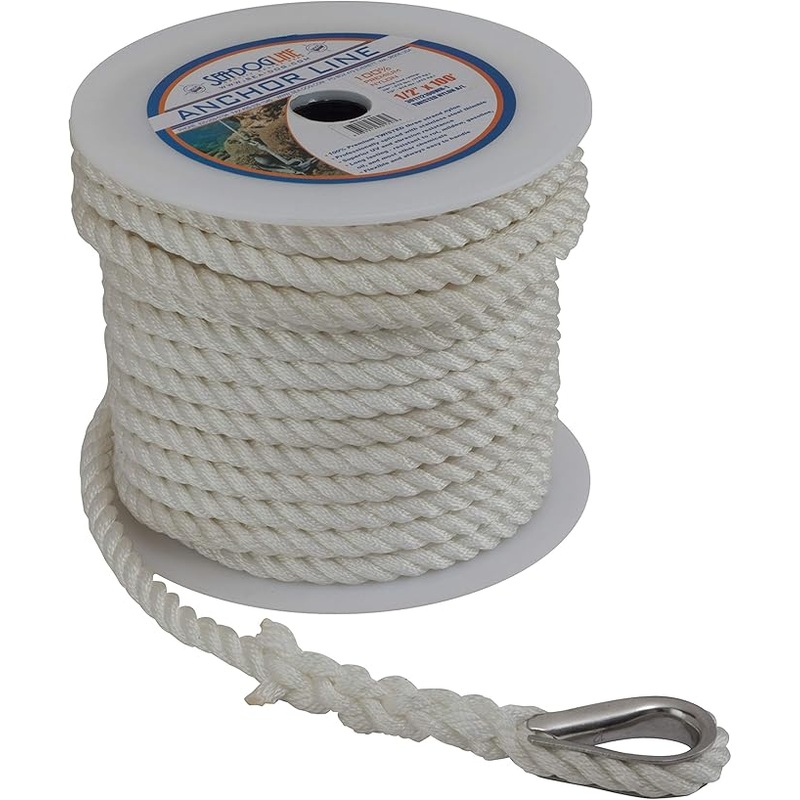 Sea-Dog Twisted Nylon Anchor Line with Thimble, 3/8 x 60′