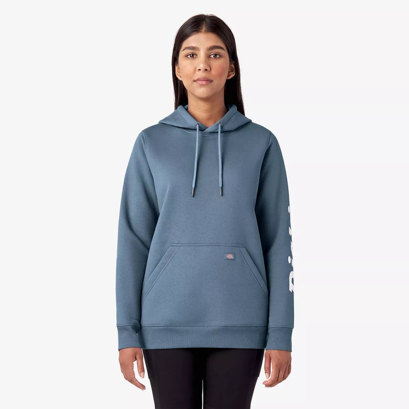 Dickies Women’s Heavyweight Logo Sleeve Hoodie (Coronet Blue) Size M