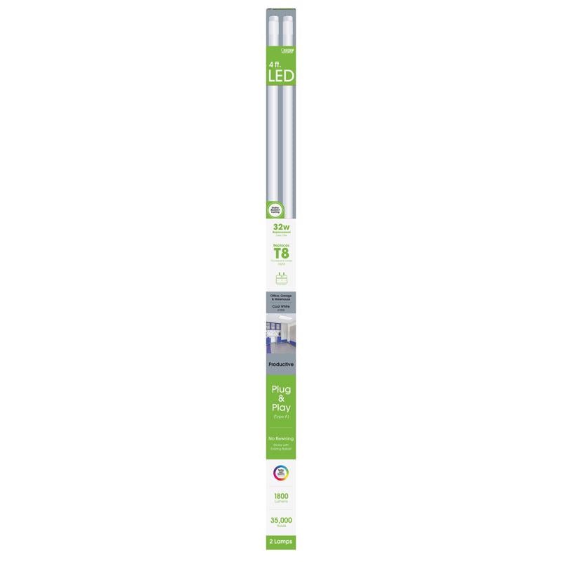 Feit Plug & Play T8 Cool White 47.5 in. Bi-Pin T8 LED Bulb 32 Watt Equivalence 2 pk