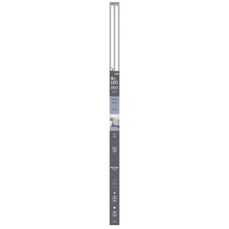 Feit T12 Cool White 96 in. 1-Pin T12 LED Linear Lamp 60/75 Watt Equivalence 2 pk