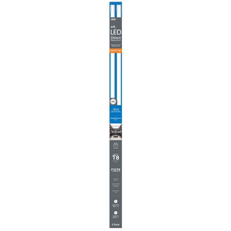 Feit T8 Daylight Deluxe 48 in. G13 Linear LED Linear Lamp 32 Watt Equivalence 2 pk