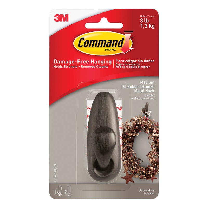 3M Command 3-1/4 in. L Oil Rubbed Bronze Metal Medium Forever Classic Coat/Hat Hook 3 lb. cap. 1 pk