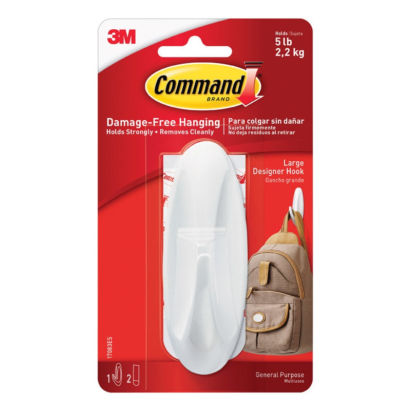 3M Command Large Plastic Designer Hooks 4.125 in. L 1 pk
