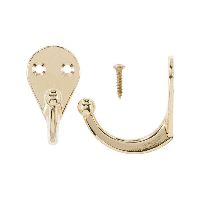 Ace 1-3/4 in. L Bright Brass Gold Brass Small Single Garment Hook 2 pk