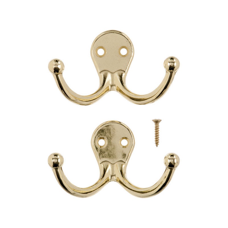 Ace 1-3/4 in. L Bright Brass Yellow Brass Small Double Garment Hook 2 pk