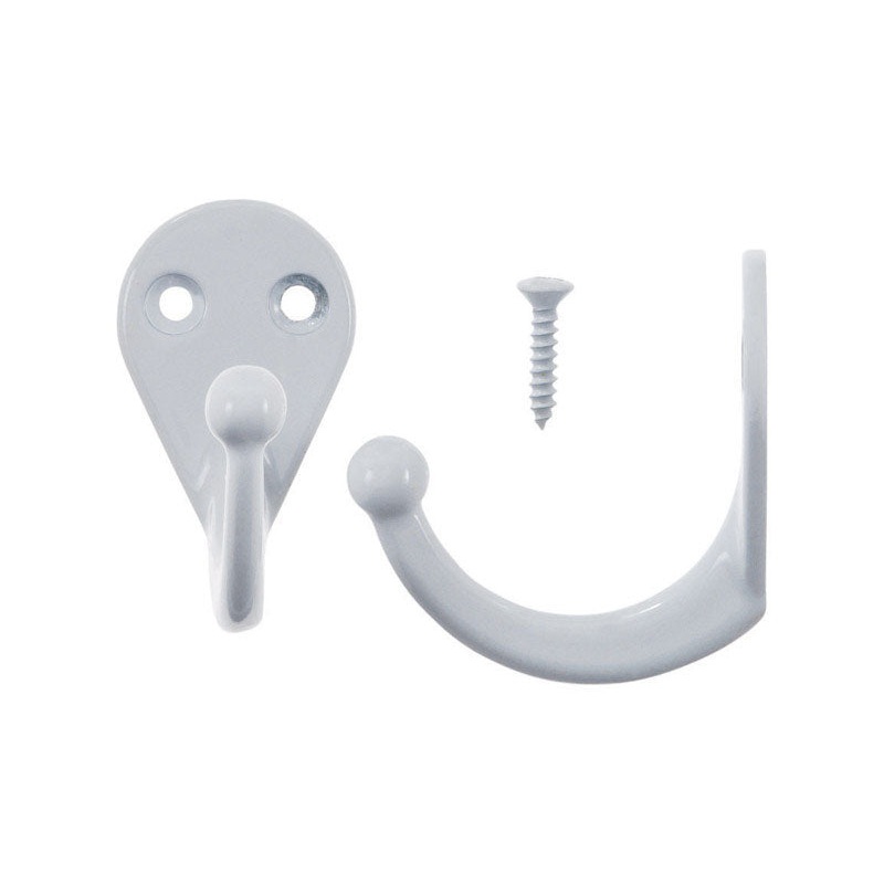 Ace 1-3/4 in. L White Metal Medium Single Garment Hook 2 pk