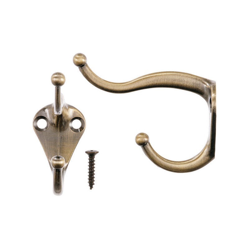 Ace 3 in. L Antique Brass Gold Brass Small Coat and Hat Hook 2 pk