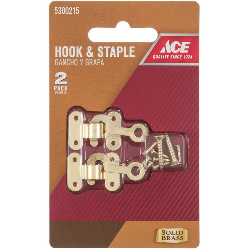 Ace Satin Gold Brass Small Decorative Hook and Staple 2 pk