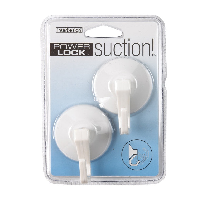 iDesign 2 in. L White Plastic Small and Medium Power Lock Suction! Hook 2 lb. cap. 2 pk