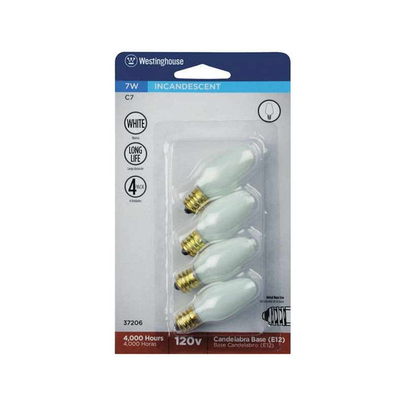 Westinghouse 7 W C7 Specialty Incandescent Bulb E12 (Candelabra) White 4 pk