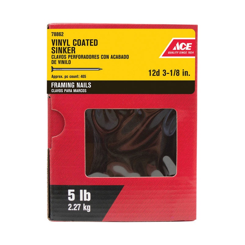 Ace 12D 3-1/8 in. Sinker Vinyl Steel Nail Checkered Head 5 lb