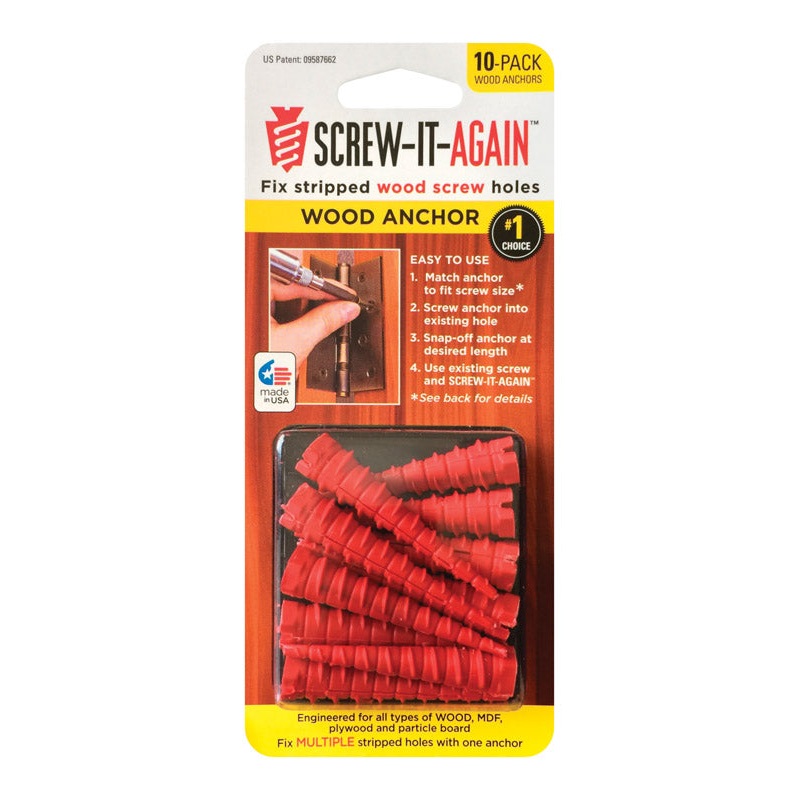 SCREW-IT-AGAIN 1/4 in. D X 1 in. L Polypropylene Hex Head Wood Anchor 10 pk