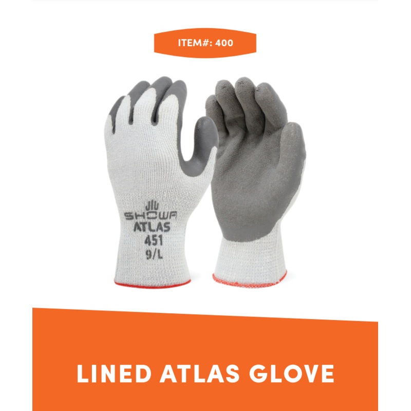 Lined Atlas Glove Rubber Palm Medium