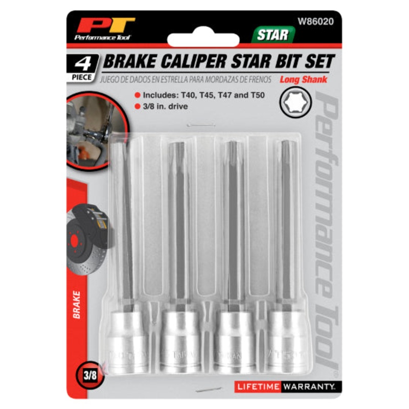 4 pc. 3/8 in. Dr. Long Brake Caliper Star Bit Set