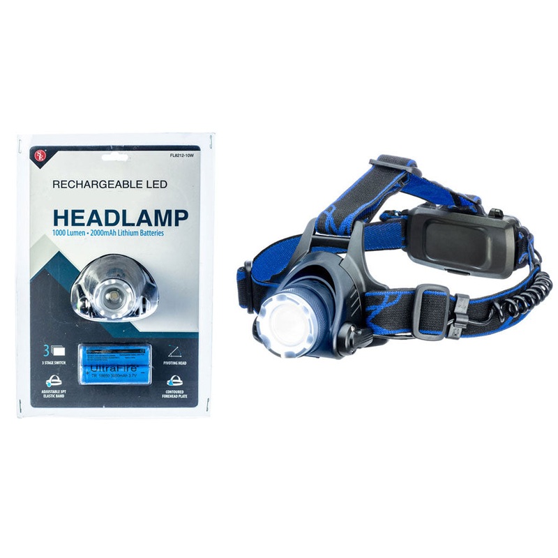 10W/1000 Lumen Adjustable Focus Rechargeable Pivoting Headlamp Lamp
