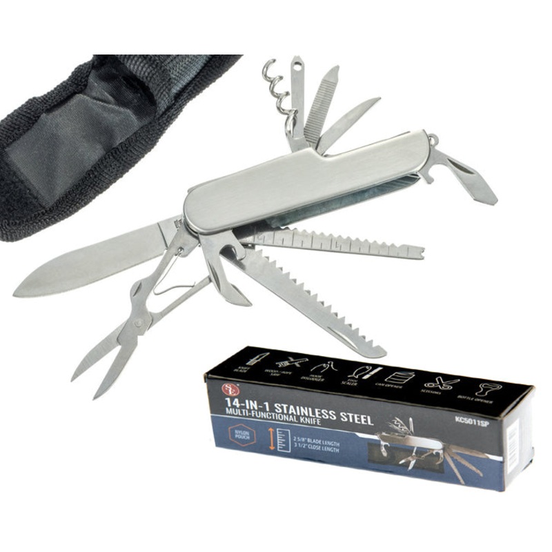 14-IN-1 Multi-Function Full Stainless Steel Knife With Carrying Case