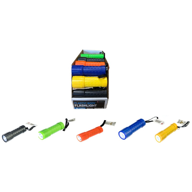 4-1Watt /45 Lumen Assorted Color Plastic Body Flashlights W/Lanyard, 3AAA Batteries included (1 FLASHLIGHT)