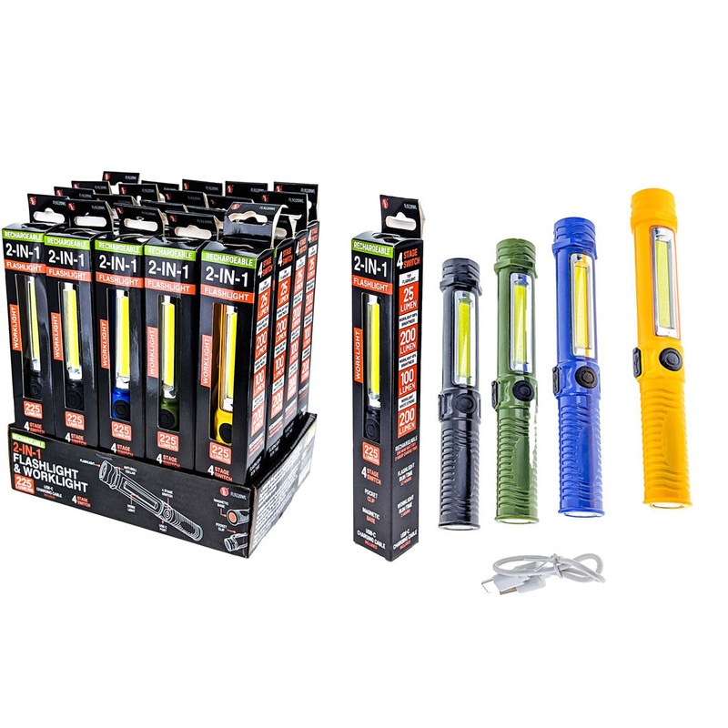 6.5 225 Lumen Rechargeable 2-IN-1 Flashlights and Worklights with Clips