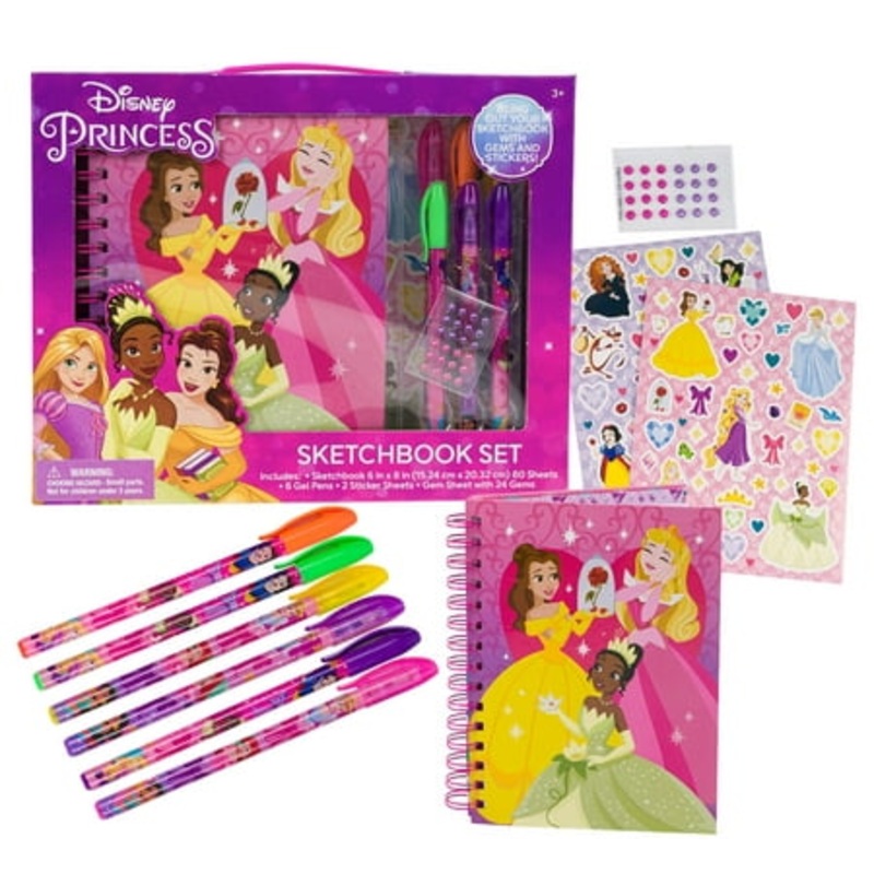 Disney Princess Journal Notebook Set – Includes 80 Sheets Sketchbook Gel Pens Stickers and Gems