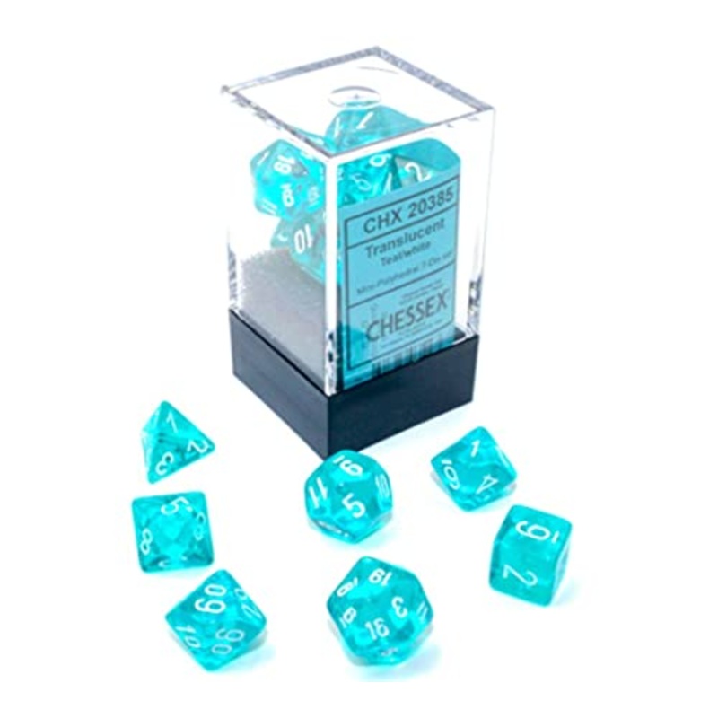 Chessex Dice Set  10mm Translucent Teal/White Plastic Polyhedral Dice Set
