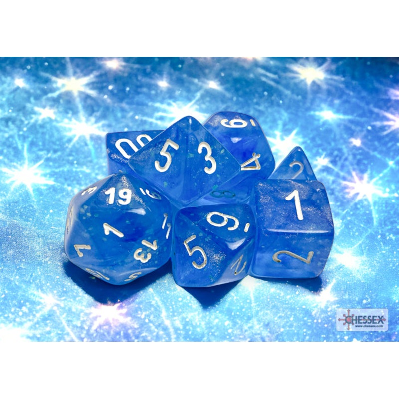 Borealis Sky Blue/white Luminary Polyhedral 7-Dice Set
