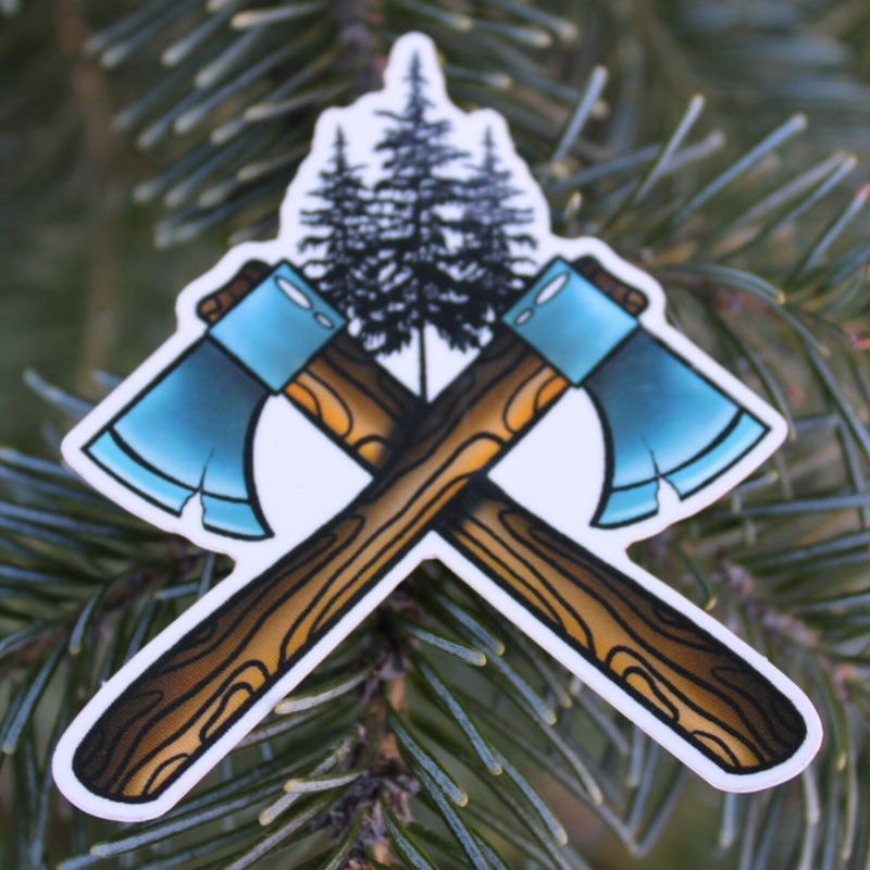 Crossed Hatchets Sticker