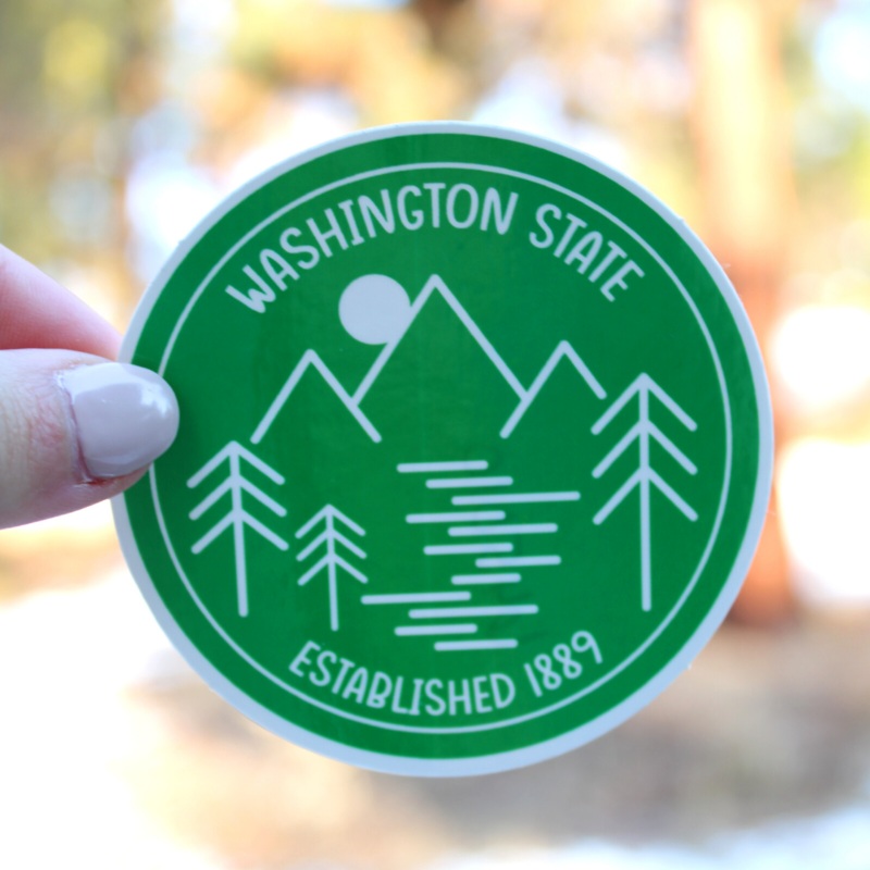 Green Washington State Line Art Sticker