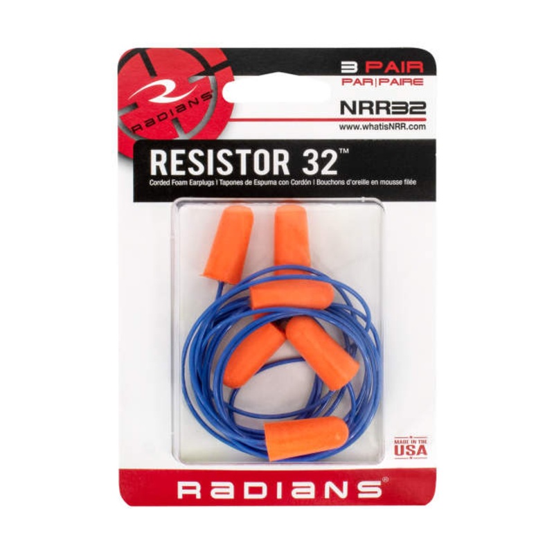 Radians Resistor 32 Disposable Foam Earplugs – (3 Pair Corded)