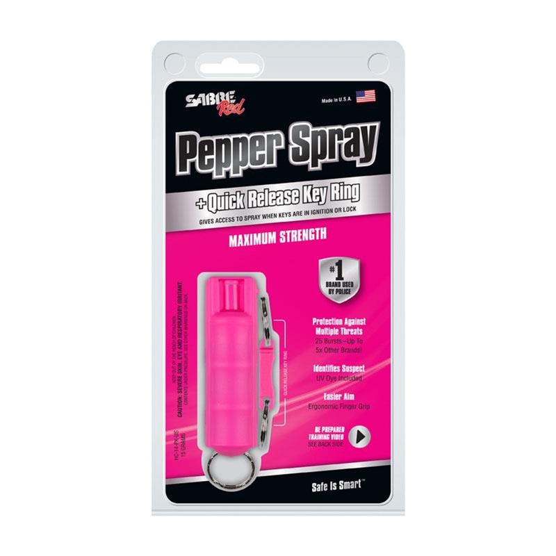 SABRE 3 in 1 Key Case Pepper Spray w/ Quick Release Key Ring – Pink