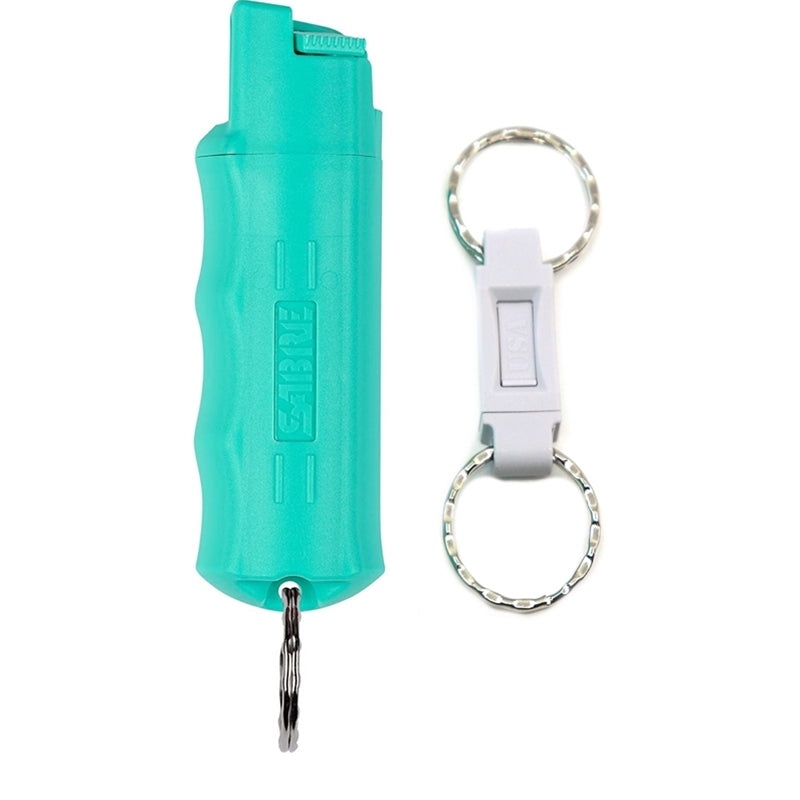 SABRE Pepper Spray Keychain w/ Quick Release Key Ring – Mint Green