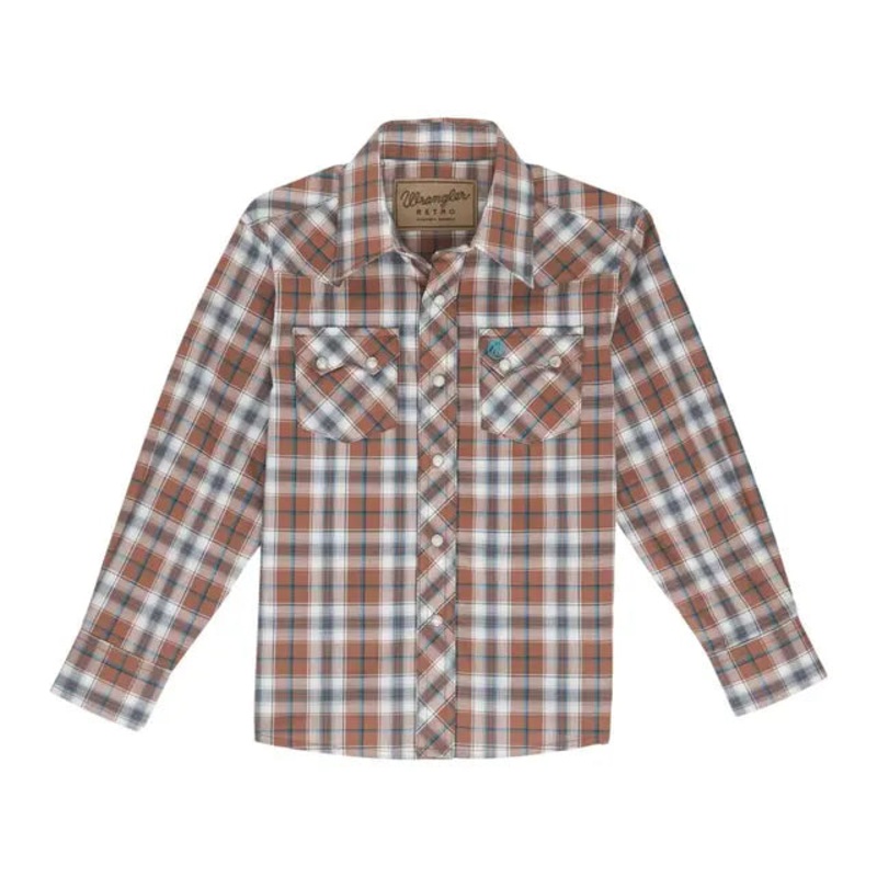 Wrangler Boys L Retro Long Sleve Snap Shirt – Brown