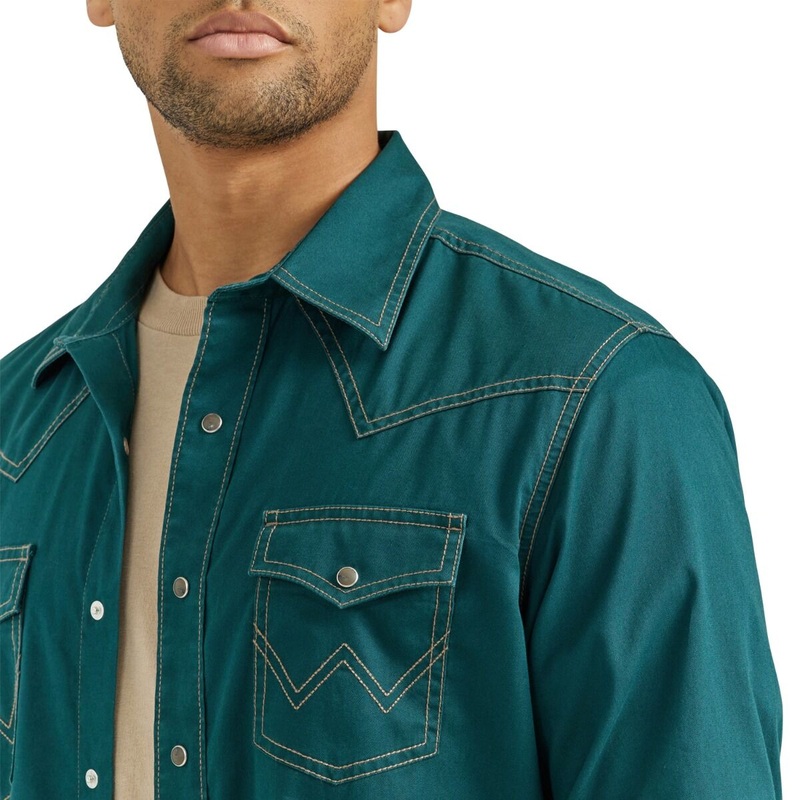 Wrangler Mens L Retro Premium Long Sleeve Shirt – Teal