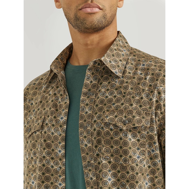 Wrangler Mens XLT Retro Long Sleeve Western Snap Printed Shirt