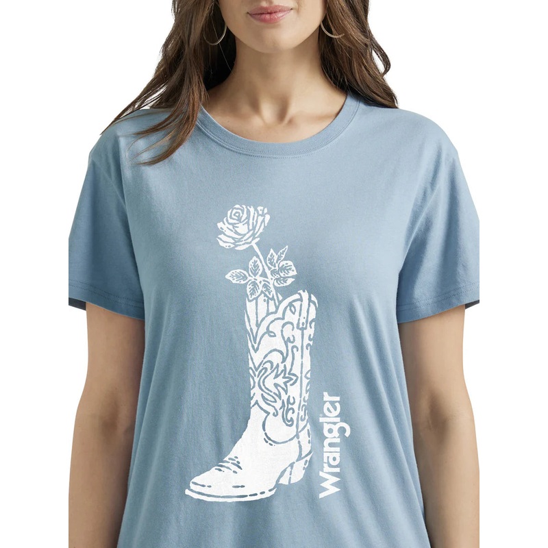 Wrangler Womens S Western Graphic Boyfriend Tee – Ashley Blue
