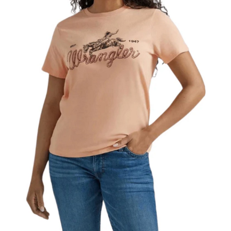 Wrangler Womens S Western Graphic Boyfriend Tee – Peach Whip