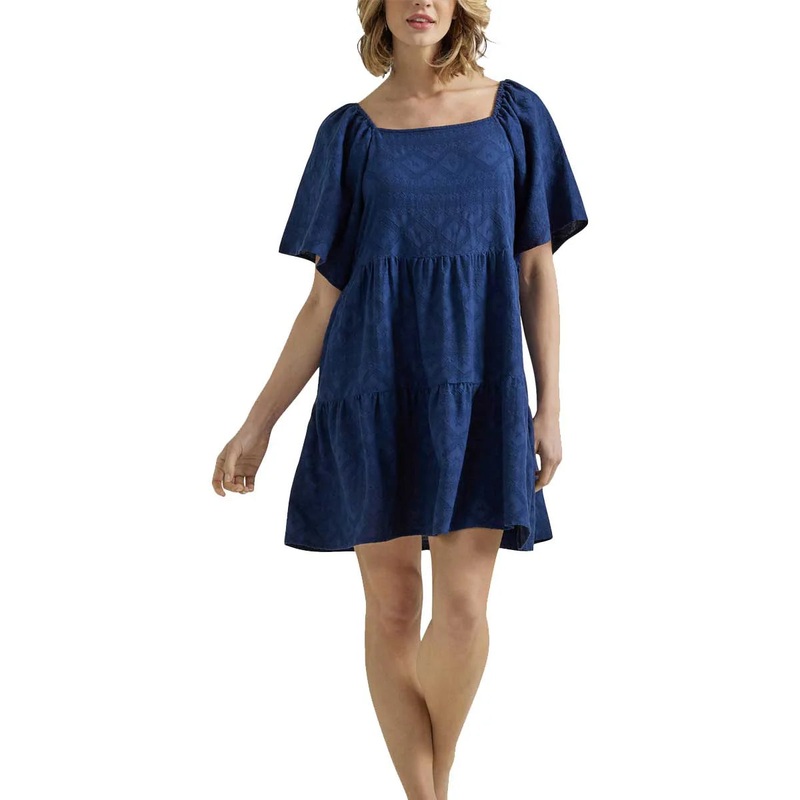 Wrangler Womens XXL Retro Square Neck Tiered Mini Dress – Navy