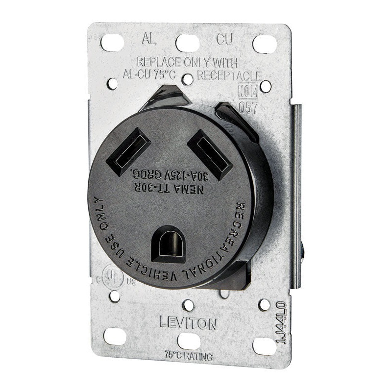 Leviton 30 amps 125 V Black Outlet TT-30R 1 pk