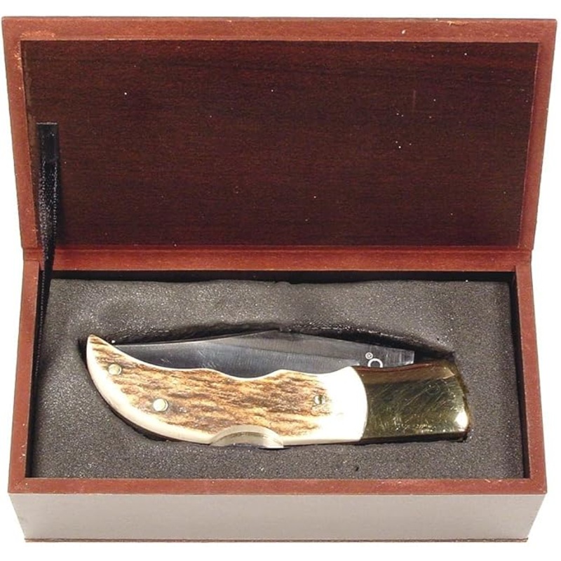 Ruko 2-1/2-Inch Blade Folding Knife with Plain Edge Genuine Deer Horn Handle