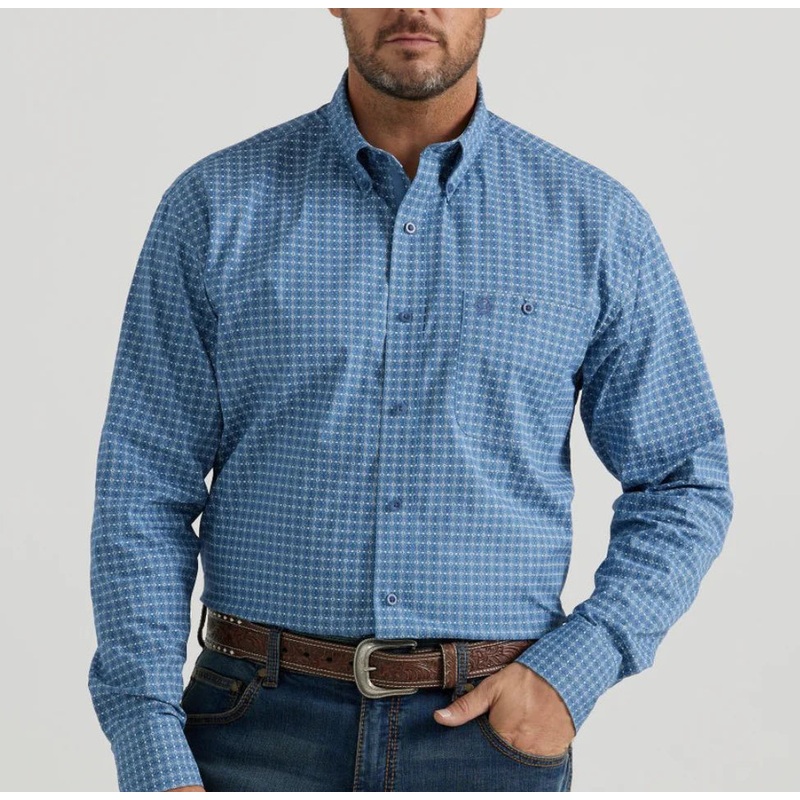 Wrangler Mens XLT George Strait Blue Plaid Button Down Shirt