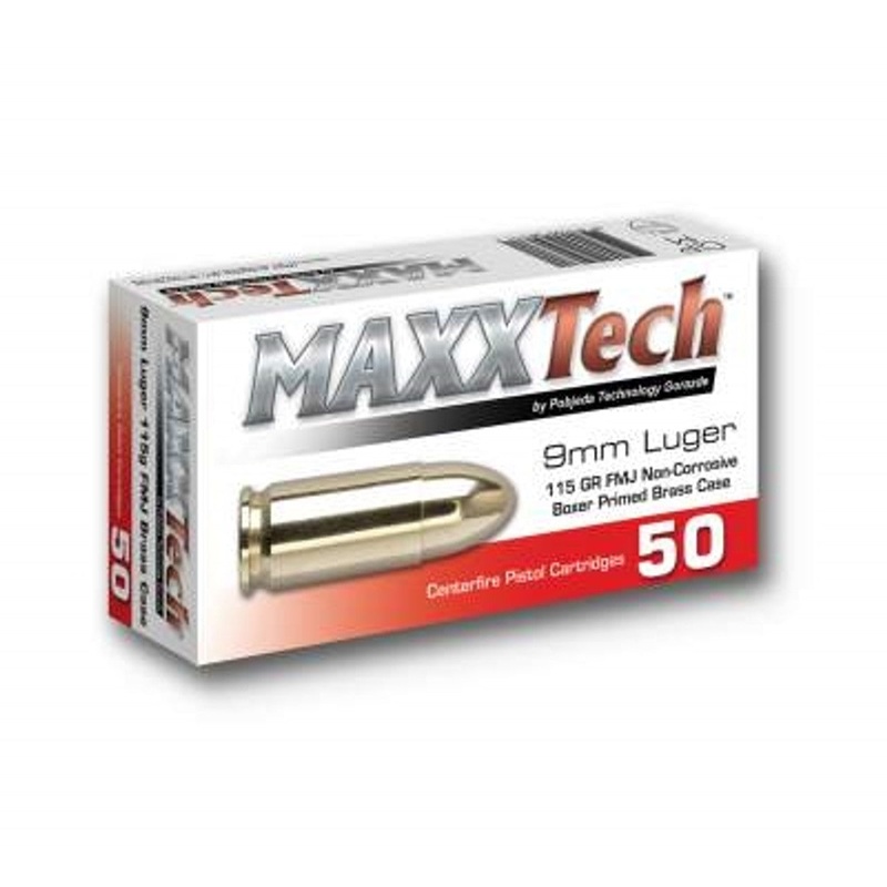 Maxxtech 9mm Ammunition PTGB9MMB 115 Grain Full Metal Jacket 50 rounds