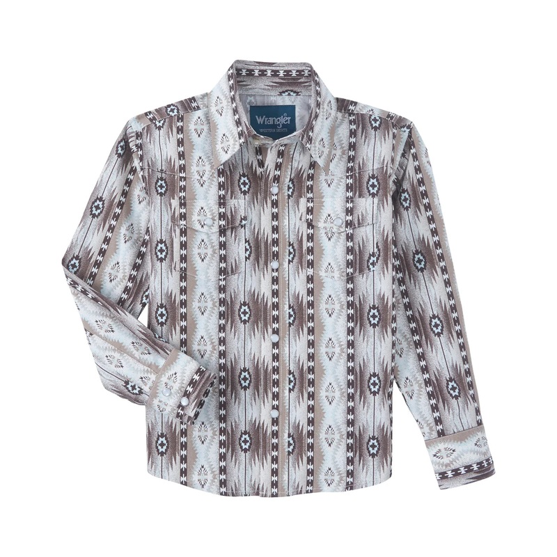 Wrangler Boys XS Checotah Western Snap Shirt – Pale Sand