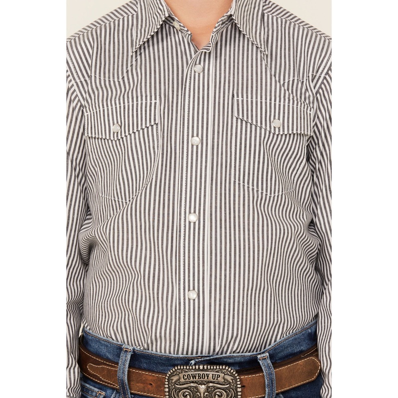 Wrangler Boys XS Striped Print Long Sleeve Pearl Snap Western Shirt