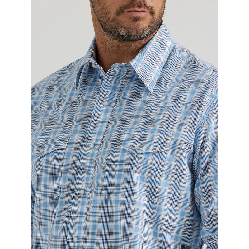 Wrangler Mens XL Wrinkle Resist Blue Plaid Shirt