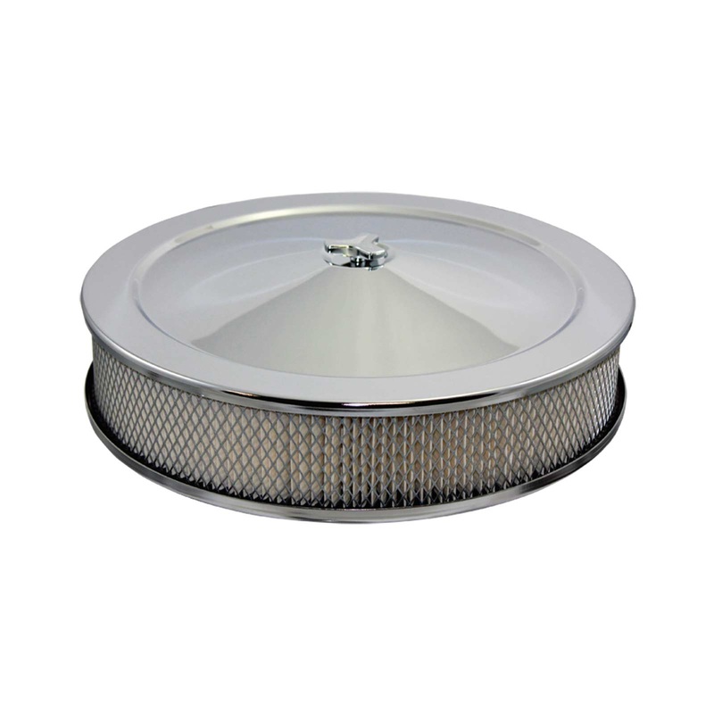 14 Muscle Car Style Chrome Steel Air Cleaner Kit with Hi-Lip Base