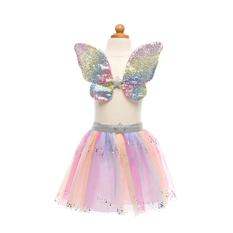 Rainbow Sequins Skirt, Wings & Wand