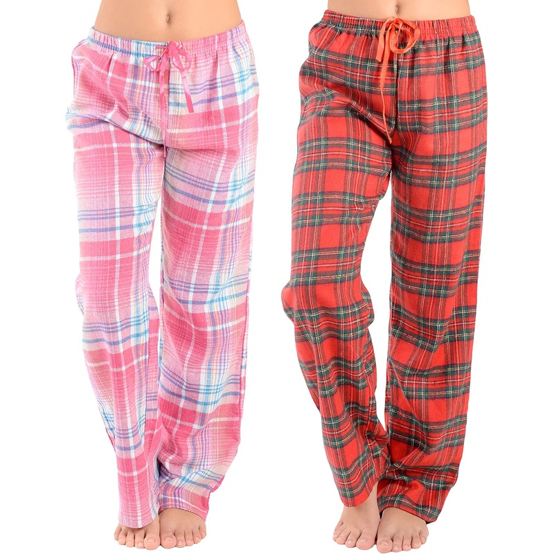 Carnival Intimates Women’s 2 Pack Flannel Lounge Pajama Sleep Pants, Pink/Red Plaid