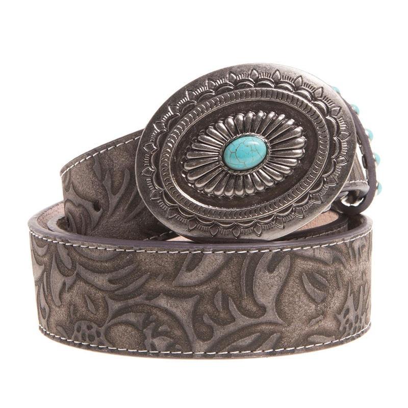 3-D Belt Company Accessories Womens 1 1/2 Charcoal Belt W/Floral Tooling