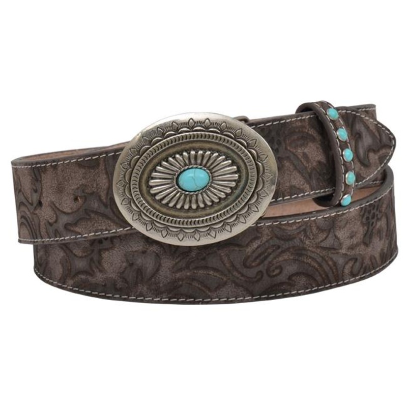 Angel Ranch DA3765-XL 1.50 in. Embossed Floral Print Ranch Ladies Belt, Brown – Extra Large
