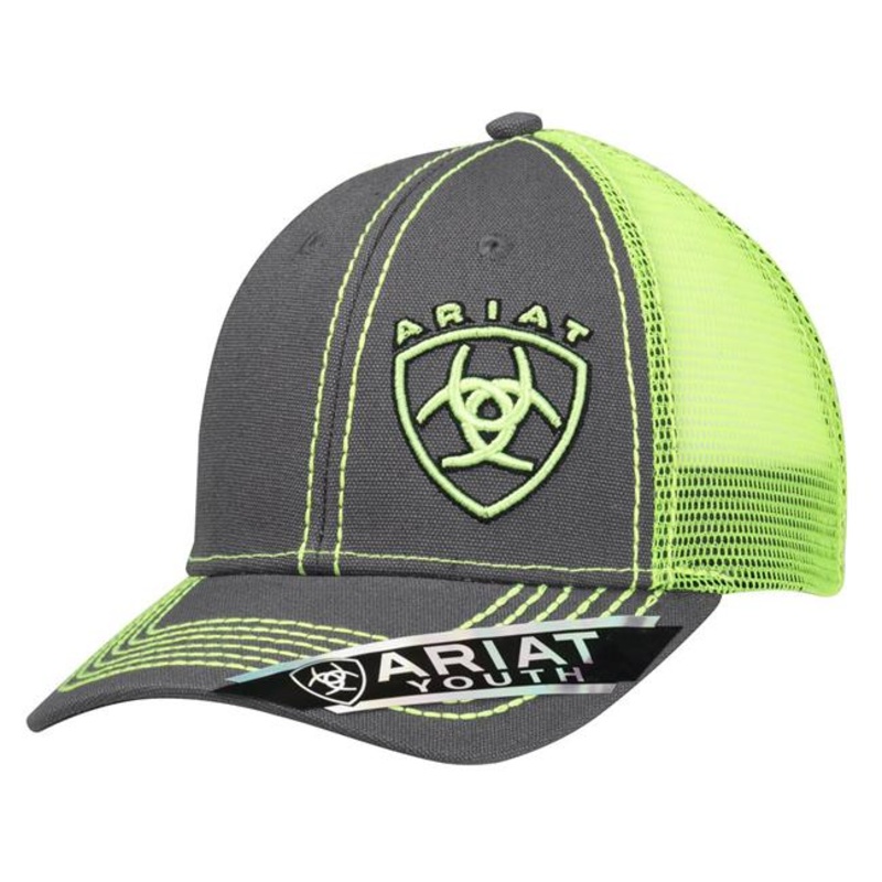 Ariat Contrast Stitching Youth Cap, Lime – Large